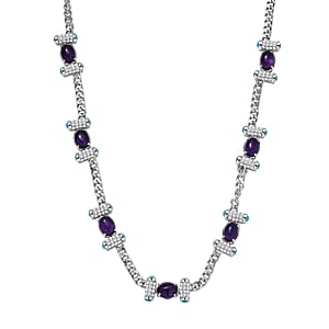 GP Royal Art Deco Premium African Amethyst and Multi Gemstone 14.10 ctw Necklace in 18K Vermeil Yellow Gold Over Sterling Silver 18-20 Inches 
