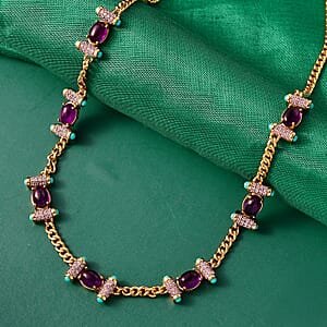 GP Royal Art Deco Collection Premium African Amethyst and Multi Gemstone 14.20 ctw Necklace in 18K Vermeil Yellow Gold Over Sterling Silver 18-20 Inches (Del. in 8-10 Days)