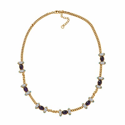 GP Royal Art Deco Collection Premium African Amethyst and Multi Gemstone 14.20 ctw Necklace in 18K Vermeil Yellow Gold Over Sterling Silver 18-20 Inches