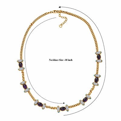 GP Royal Art Deco Collection Premium African Amethyst and Multi Gemstone 14.20 ctw Necklace in 18K Vermeil Yellow Gold Over Sterling Silver 18-20 Inches