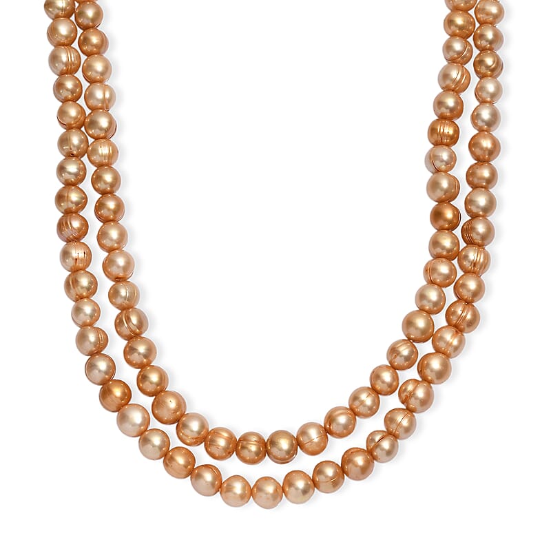 Golden Dyed Pearl Endless Necklace (42 Inches)