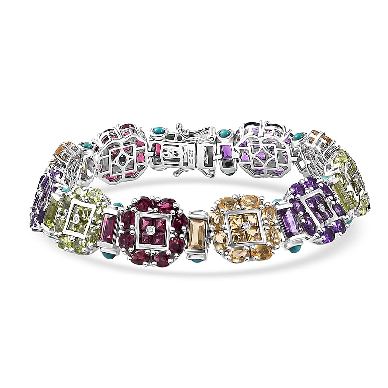 GP Italian Garden Collection Multi Gemstone 29.00 ctw Bracelet in Rhodium Over Sterling Silver (7.25 In)