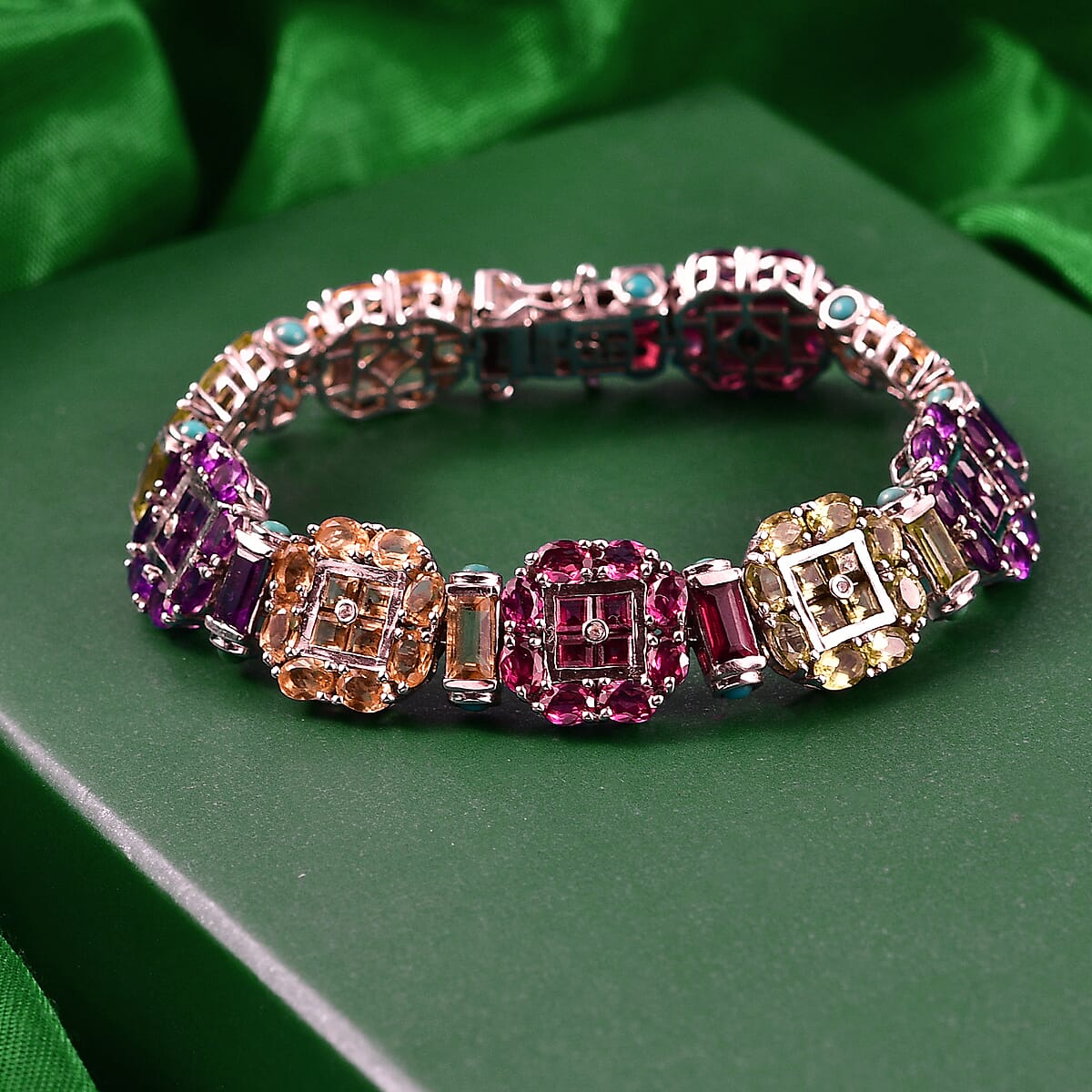 GP Italian Garden Collection Multi Gemstone 29.00 ctw Bracelet in Rhodium Over Sterling Silver (7.25 In) image number 1