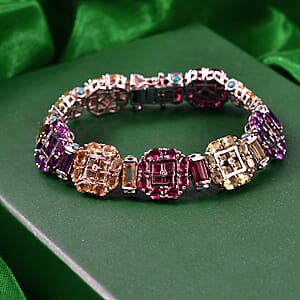 GP Italian Garden Collection Multi Gemstone 29.00 ctw Bracelet in Rhodium Over Sterling Silver (7.25 In)