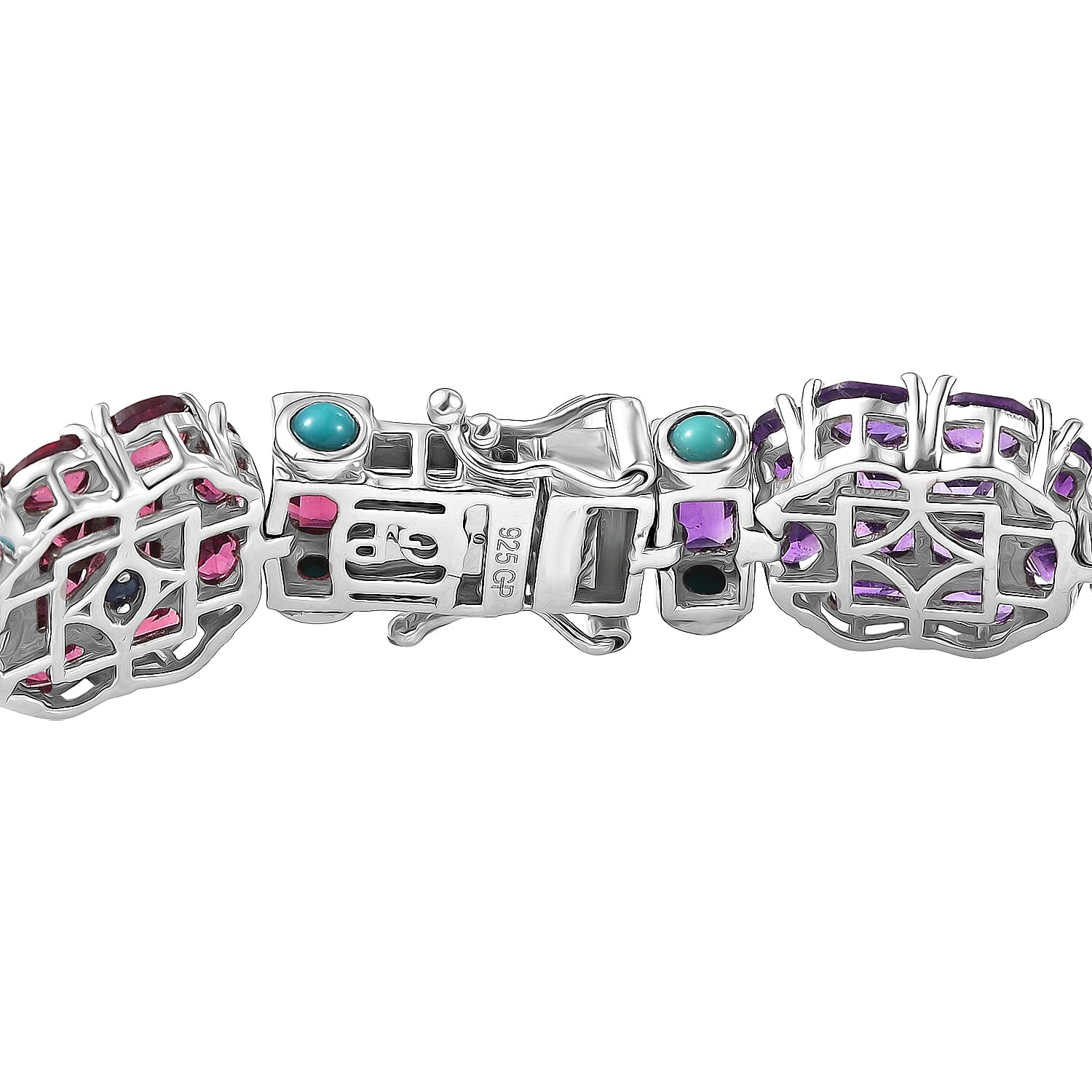 GP Italian Garden Collection Multi Gemstone 29.00 ctw Bracelet in Rhodium Over Sterling Silver (7.25 In)