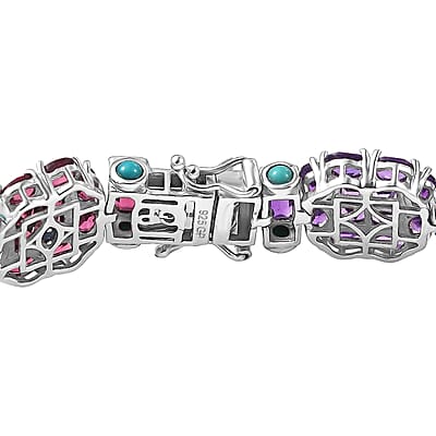 GP Italian Garden Collection Multi Gemstone 29.00 ctw Bracelet in Rhodium Over Sterling Silver (7.25 In)
