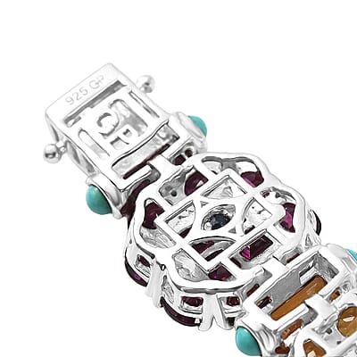 GP Italian Garden Collection Multi Gemstone 29.00 ctw Bracelet in Rhodium Over Sterling Silver (7.25 In)