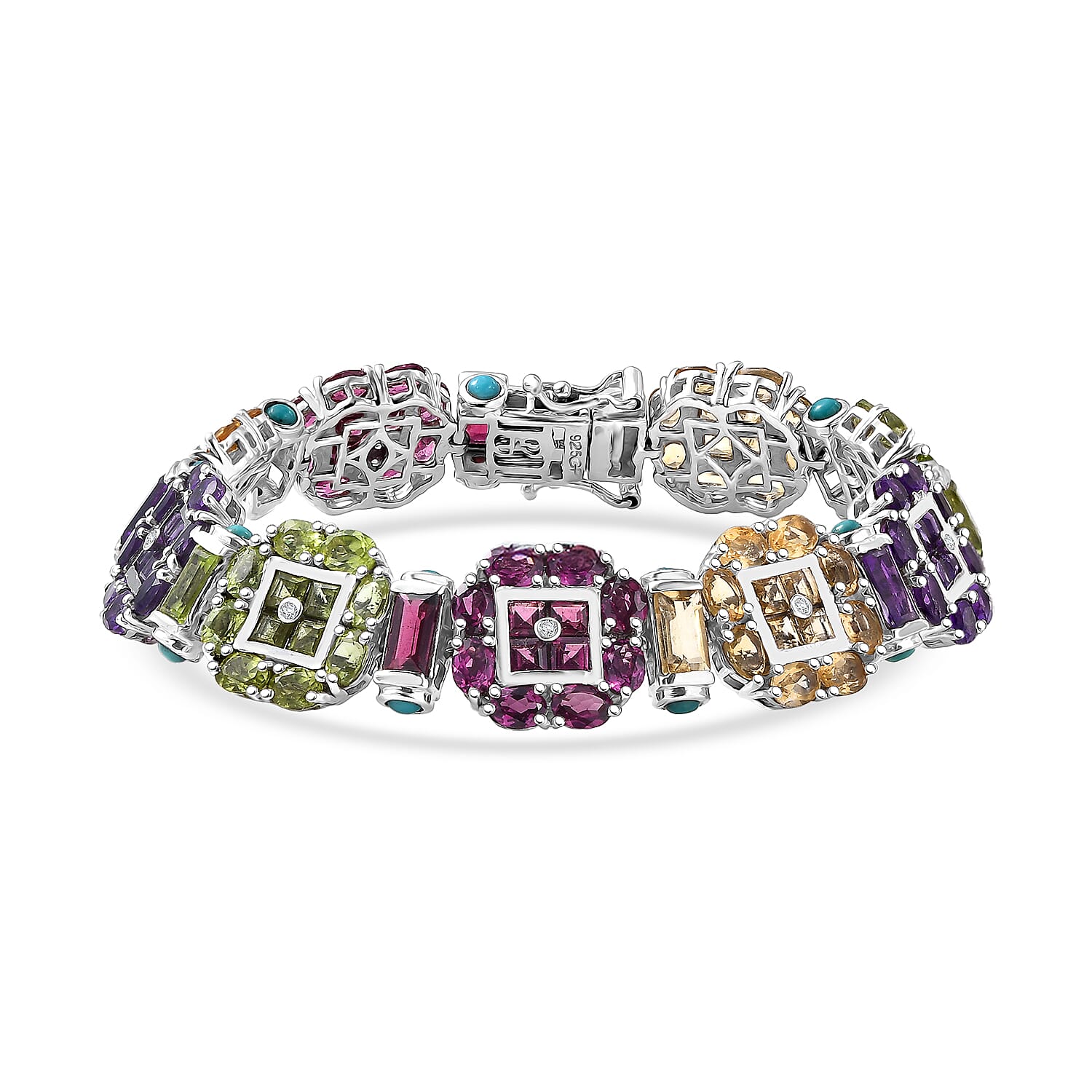 GP Italian Garden Collection Multi Gemstone Bracelet in Rhodium Over Sterling Silver (7.25 In) 29.00 ctw