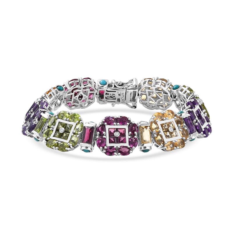 GP Italian Garden Collection Multi Gemstone 26.25 ctw Bracelet in Rhodium Over Sterling Silver (6.50 In)