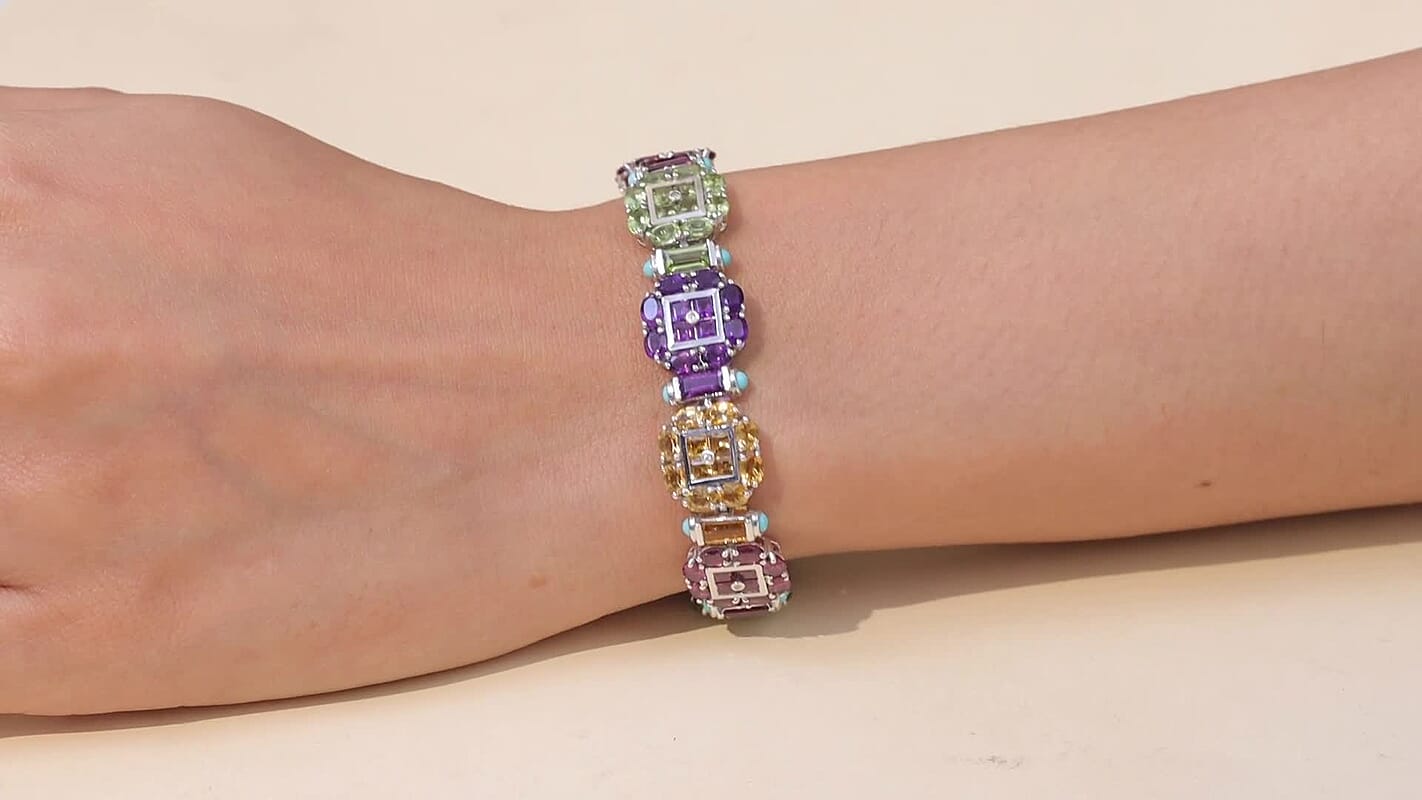 GP Italian Garden Collection Multi Gemstone Bracelet in Rhodium Over Sterling Silver (7.25 In) 29.00 ctw