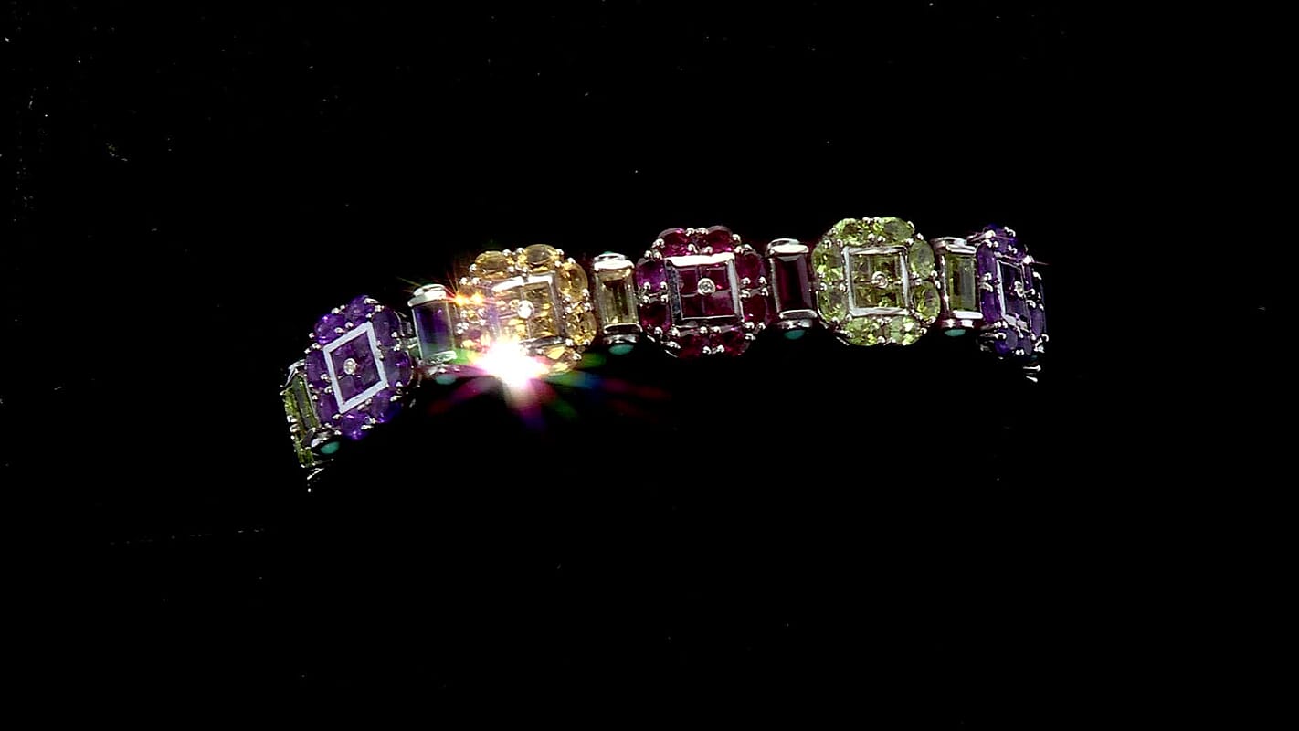 GP Italian Garden Collection Multi Gemstone Bracelet in Rhodium Over Sterling Silver (7.25 In) 29.00 ctw