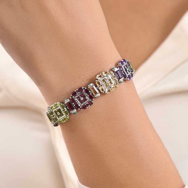 GP Italian Garden Collection Multi Gemstone 26.25 ctw Bracelet in Rhodium Over Sterling Silver (6.50 In)
