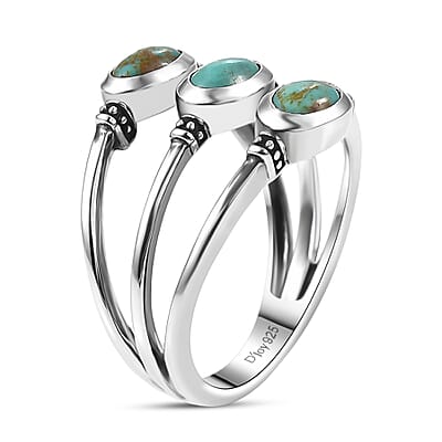 D'Joy Artisan Crafted Royston Turquoise Ring in Black Oxidised Sterling Silver 1.60 ctw (Size 10.0)