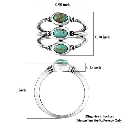 D'Joy Artisan Crafted Royston Turquoise Ring in Black Oxidised Sterling Silver 1.60 ctw (Size 10.0)