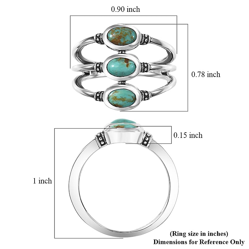 D'Joy Artisan Crafted Royston Turquoise Ring in Black Oxidised Sterling Silver 1.60 ctw (Size 10.0)
