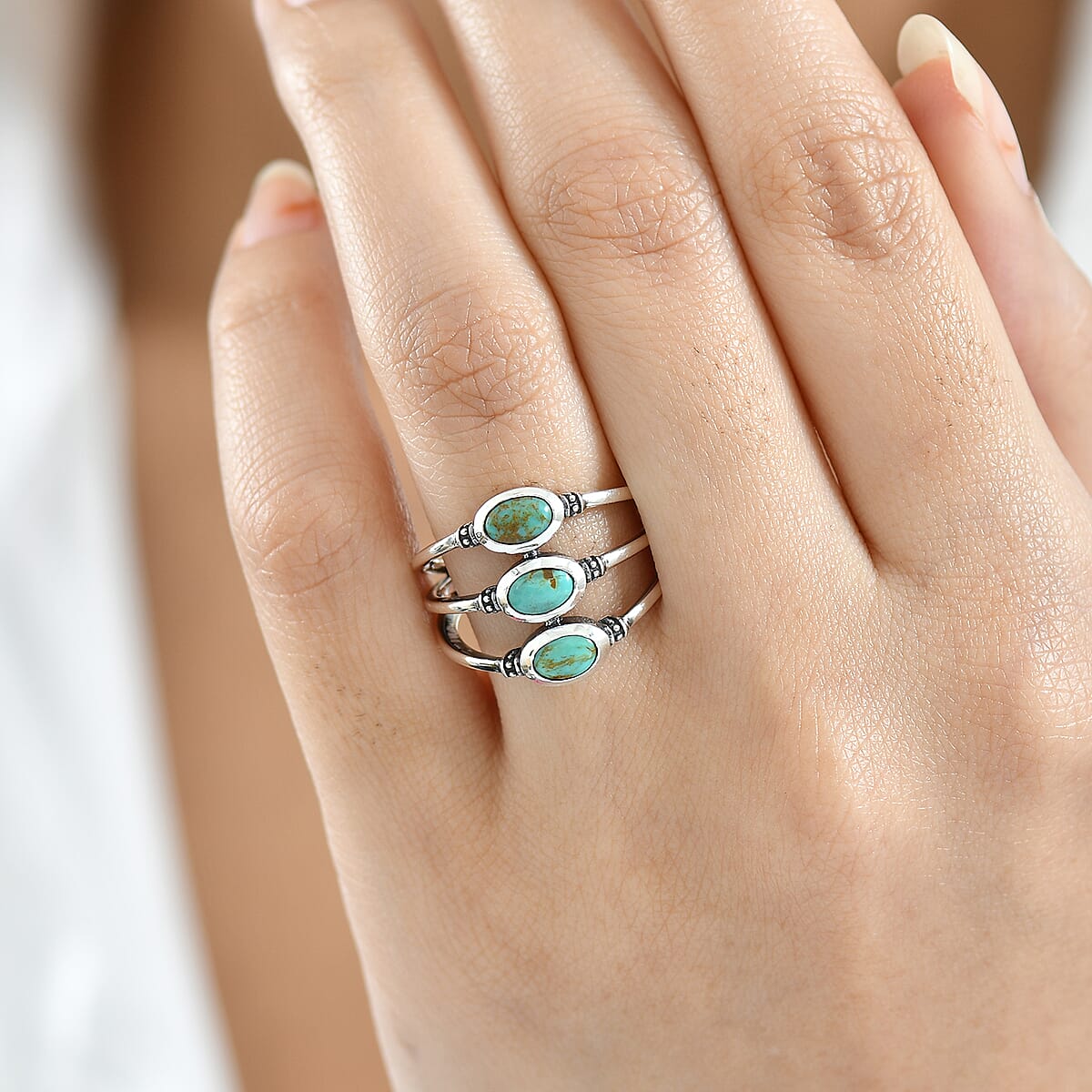 D'Joy Artisan Crafted Royston Turquoise Ring in Black Oxidised Sterling Silver 1.60 ctw (Size 5.0) image number 2