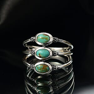 D'Joy Artisan Crafted Royston Turquoise Ring in Black Oxidised Sterling Silver 1.60 ctw (Size 7.0)