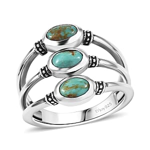 D'Joy Artisan Crafted Premium Royston Turquoise 1.60 ctw Ring in Black Oxidised Sterling Silver (Size 9.0)