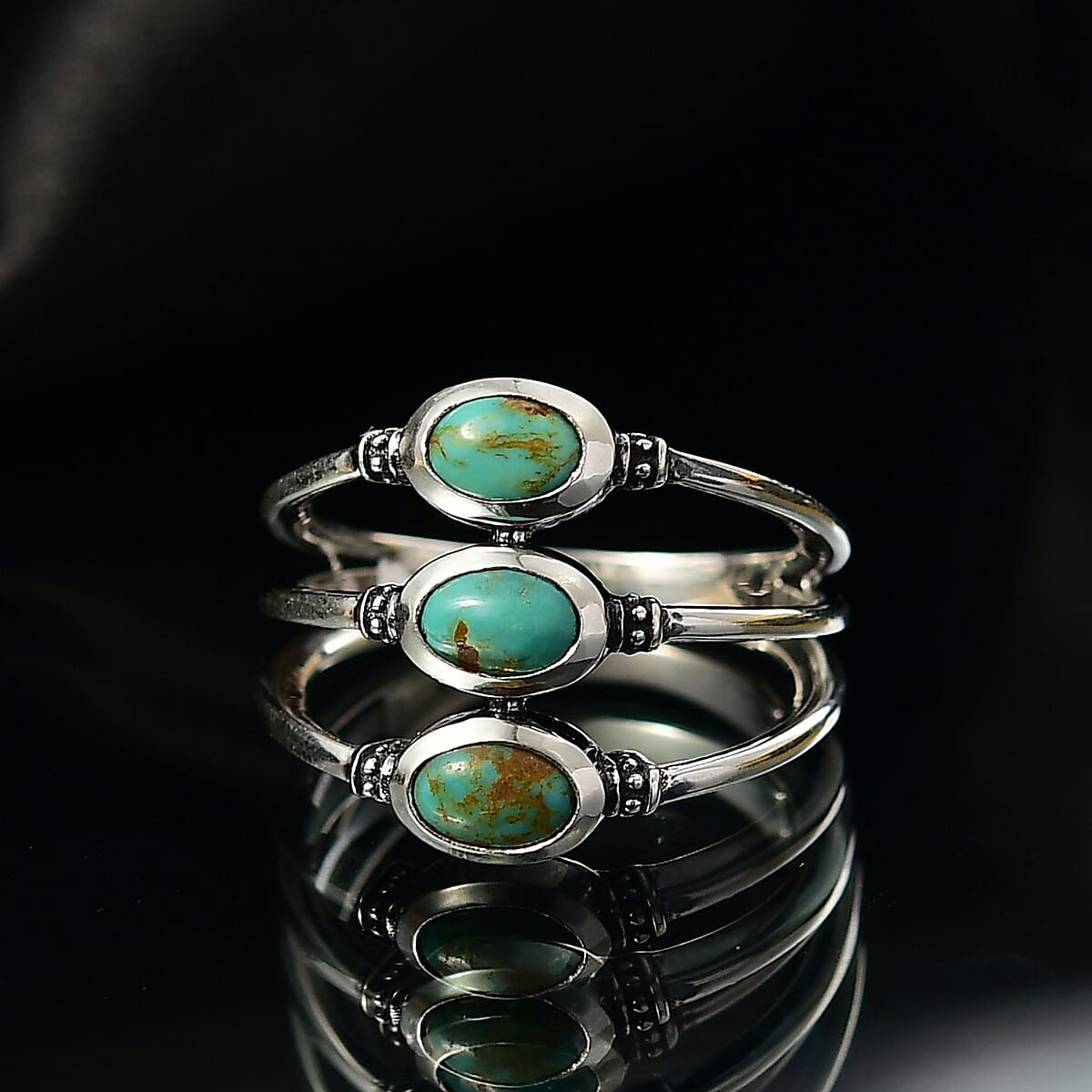 D'Joy Artisan Crafted Premium Royston Turquoise 1.60 ctw Ring in Black Oxidised Sterling Silver (Size 9.0) image number 1