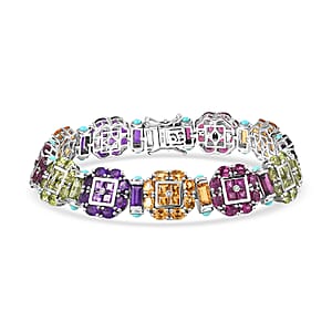 GP Italian Garden Collection Multi Gemstone 26.75 ctw Bracelet in Rhodium Over Sterling Silver (8.00 In)