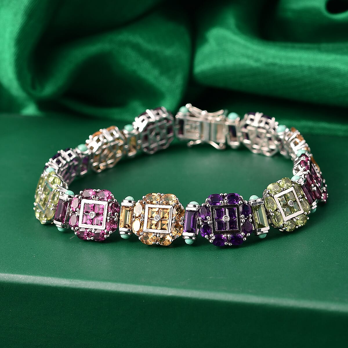 GP Italian Garden Collection Multi Gemstone 26.75 ctw Bracelet in Rhodium Over Sterling Silver (8.00 In) image number 1