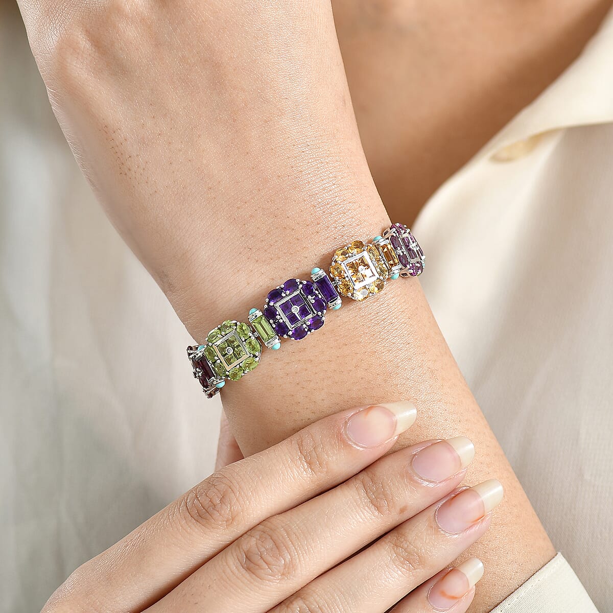 GP Italian Garden Collection Multi Gemstone 26.75 ctw Bracelet in Rhodium Over Sterling Silver (8.00 In) image number 2