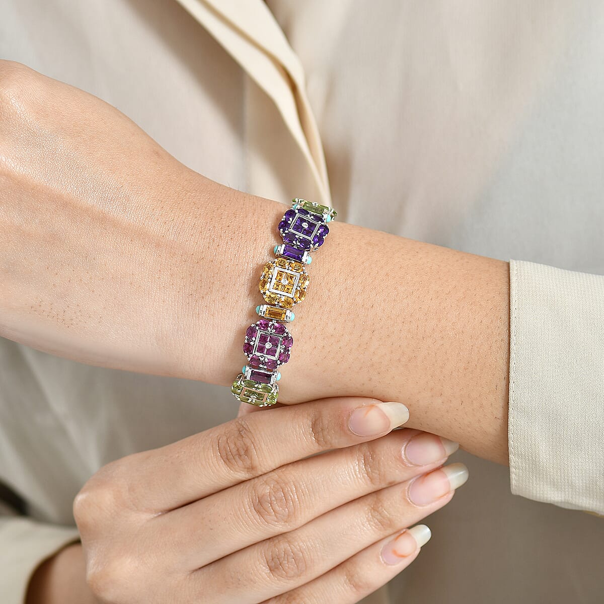 GP Italian Garden Collection Multi Gemstone 26.75 ctw Bracelet in Rhodium Over Sterling Silver (8.00 In) image number 3