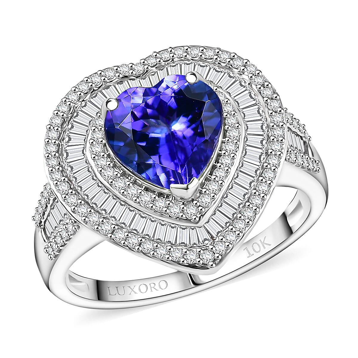 Luxoro 10K White Gold AAA Tanzanite, Diamond (I2) (0.74 cts) Evening Majesty Heart Ring (Size 10.0) (4 g) 2.70 ctw image number 0