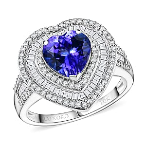 Luxoro AAA Tanzanite and Diamond I2 2.70 ctw Evening Majesty Heart Ring in 10K White Gold (Size 7.0) 4 Grams