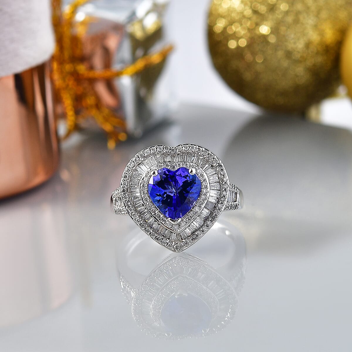 Luxoro AAA Tanzanite and Diamond I2 2.70 ctw Evening Majesty Heart Ring in 10K White Gold (Size 7.0) 4 Grams image number 1