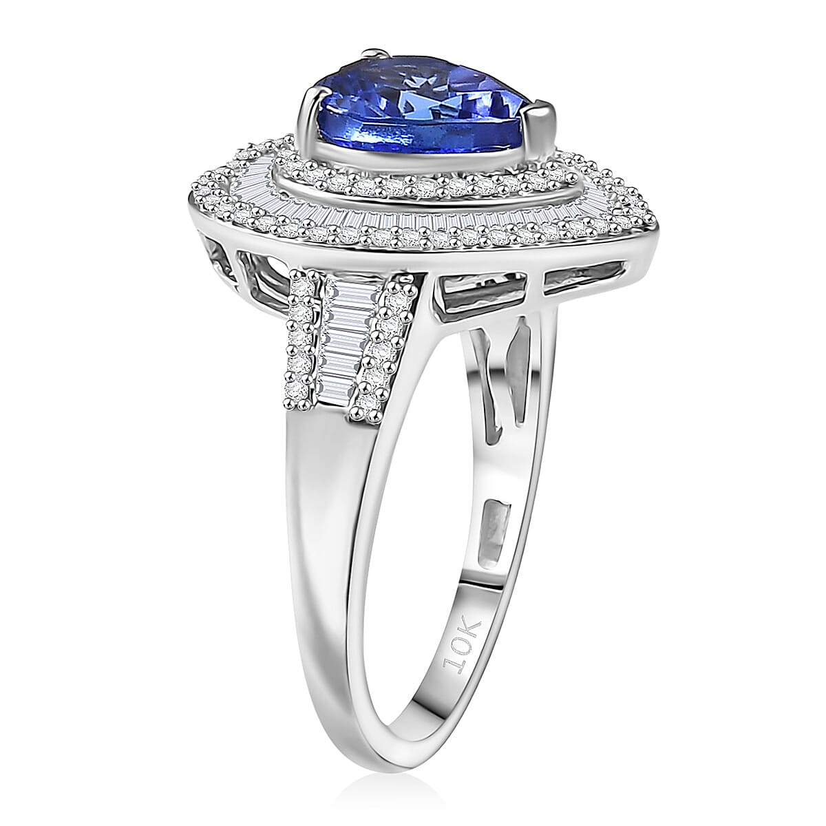 Luxoro AAA Tanzanite and Diamond I2 2.70 ctw Evening Majesty Heart Ring in 10K White Gold (Size 7.0) 4 Grams image number 3