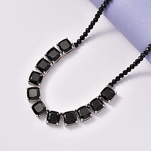 EverTrue Thai Black Spinel 50.00 ctw Royal Midnight Necklace in Platinum Bond 18-20 Inches