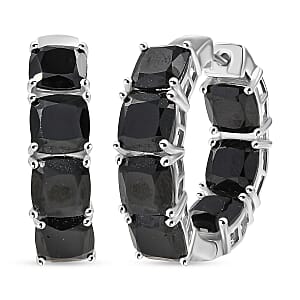 EverTrue Thai Black Spinel 29.65 ctw Royal Midnight Hoop Earrings in Platinum Bond (Del. in 7-10 Days)