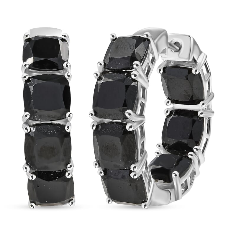 EverTrue Thai Black Spinel 29.65 ctw Royal Midnight Hoop Earrings in Platinum Bond