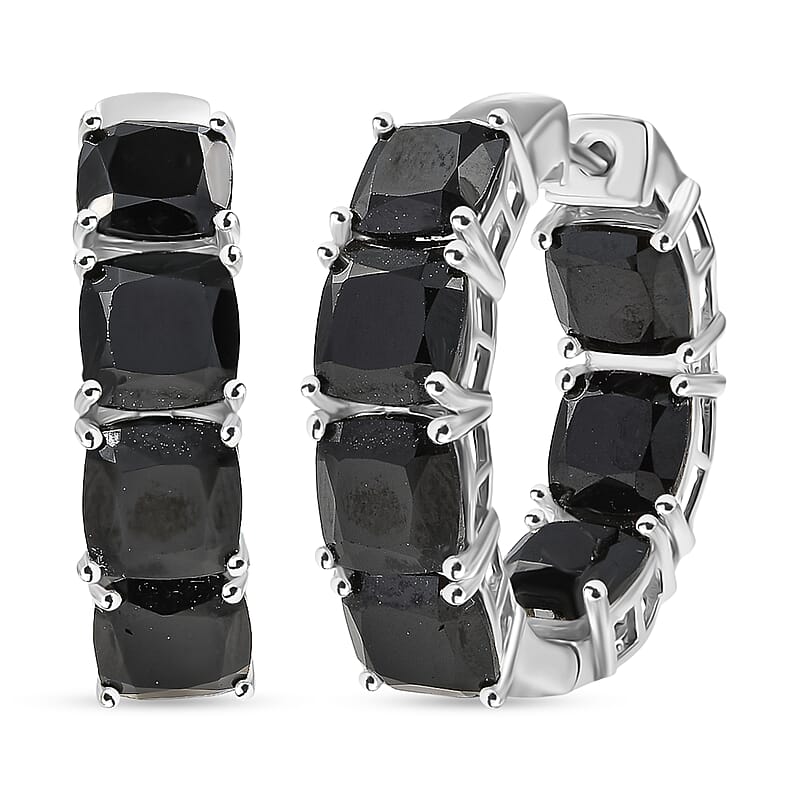 EverTrue Thai Black Spinel 29.65 ctw Royal Midnight Hoop Earrings in Platinum Bond