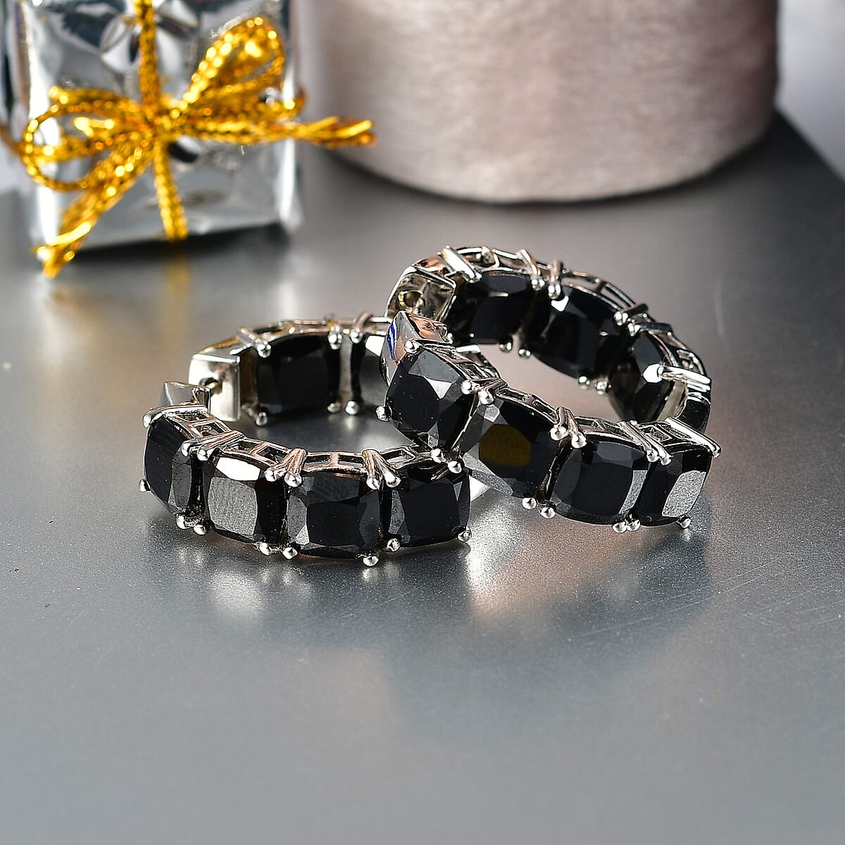 EverTrue Thai Black Spinel 29.65 ctw Royal Midnight Hoop Earrings in Platinum Bond (Del. in 7-10 Days) image number 1