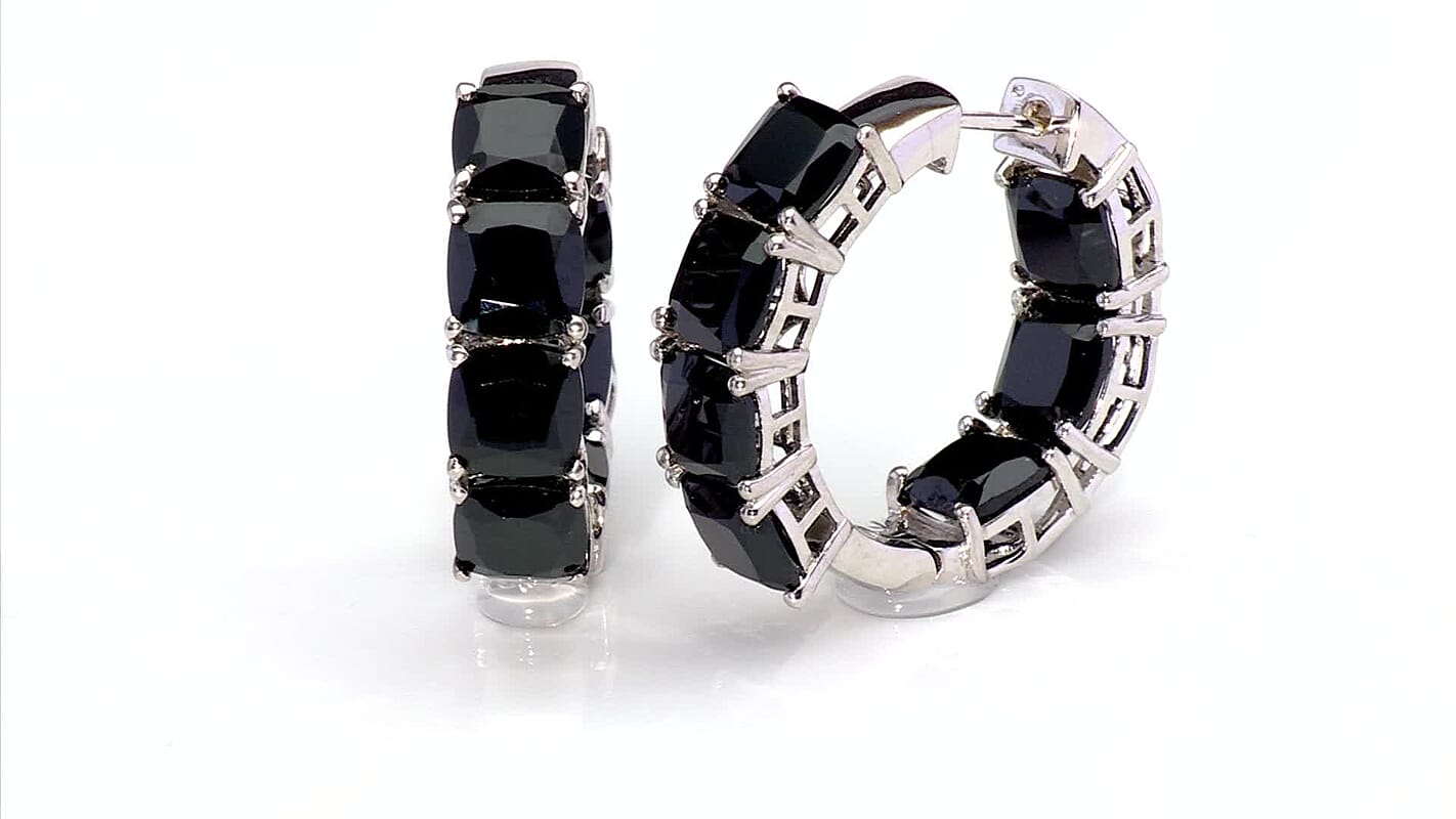 EverTrue Thai Black Spinel 29.65 ctw Royal Midnight Hoop Earrings in Platinum Bond