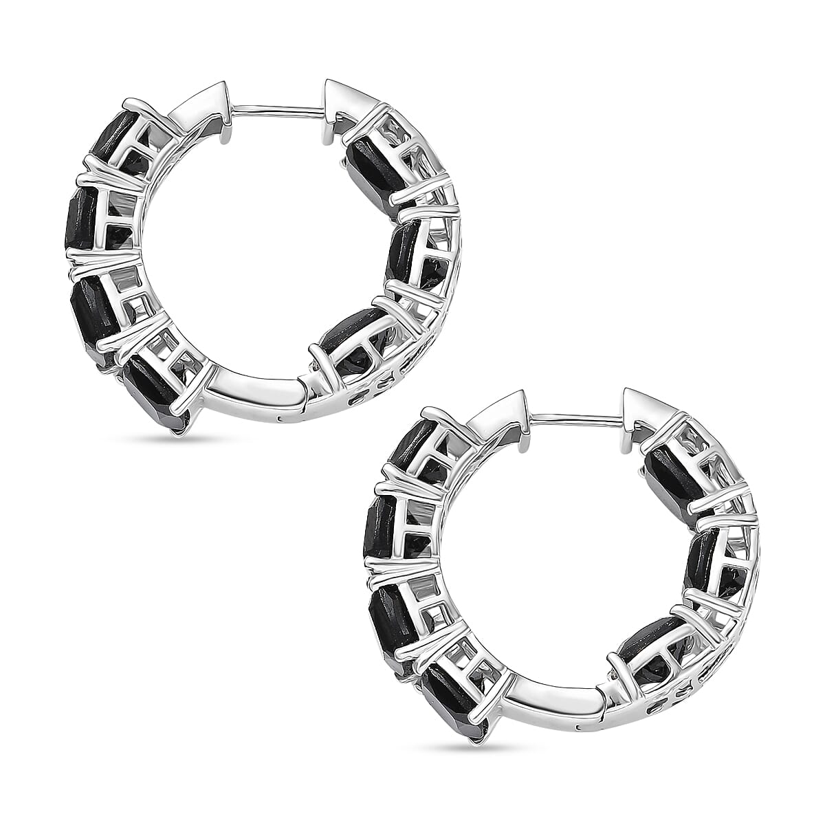 EverTrue Thai Black Spinel 29.65 ctw Royal Midnight Hoop Earrings in Platinum Bond (Del. in 7-10 Days) image number 3