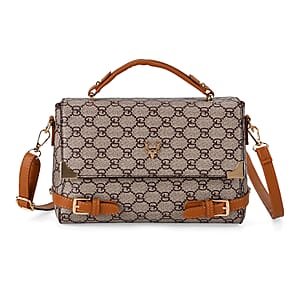 Warehouse Blowout Deal La Marey Light Khaki Signature GD Print Handbag with Shoulder Strap