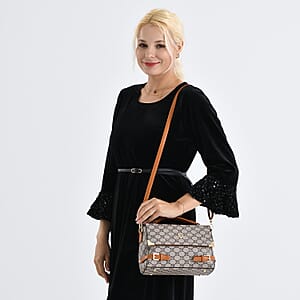 Warehouse Blowout Deal La Marey Light Khaki Signature GD Print Handbag with Shoulder Strap