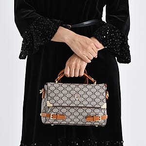 Warehouse Blowout Deal La Marey Light Khaki Signature GD Print Handbag with Shoulder Strap