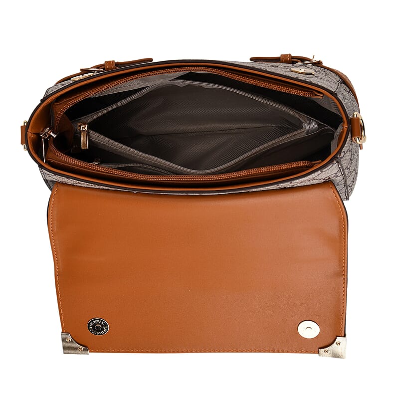Warehouse Blowout Deal La Marey Light Khaki Signature GD Print Handbag with Shoulder Strap