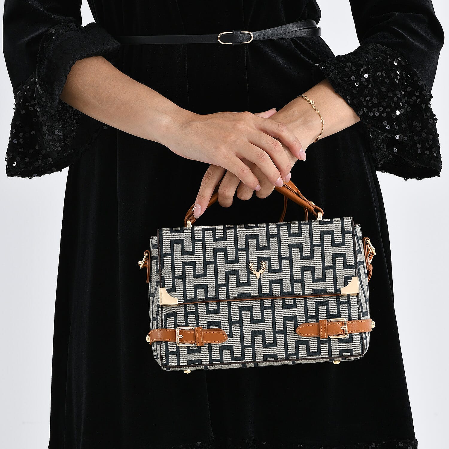 La Marey Blue Signature Print Handbag with Shoulder Strap