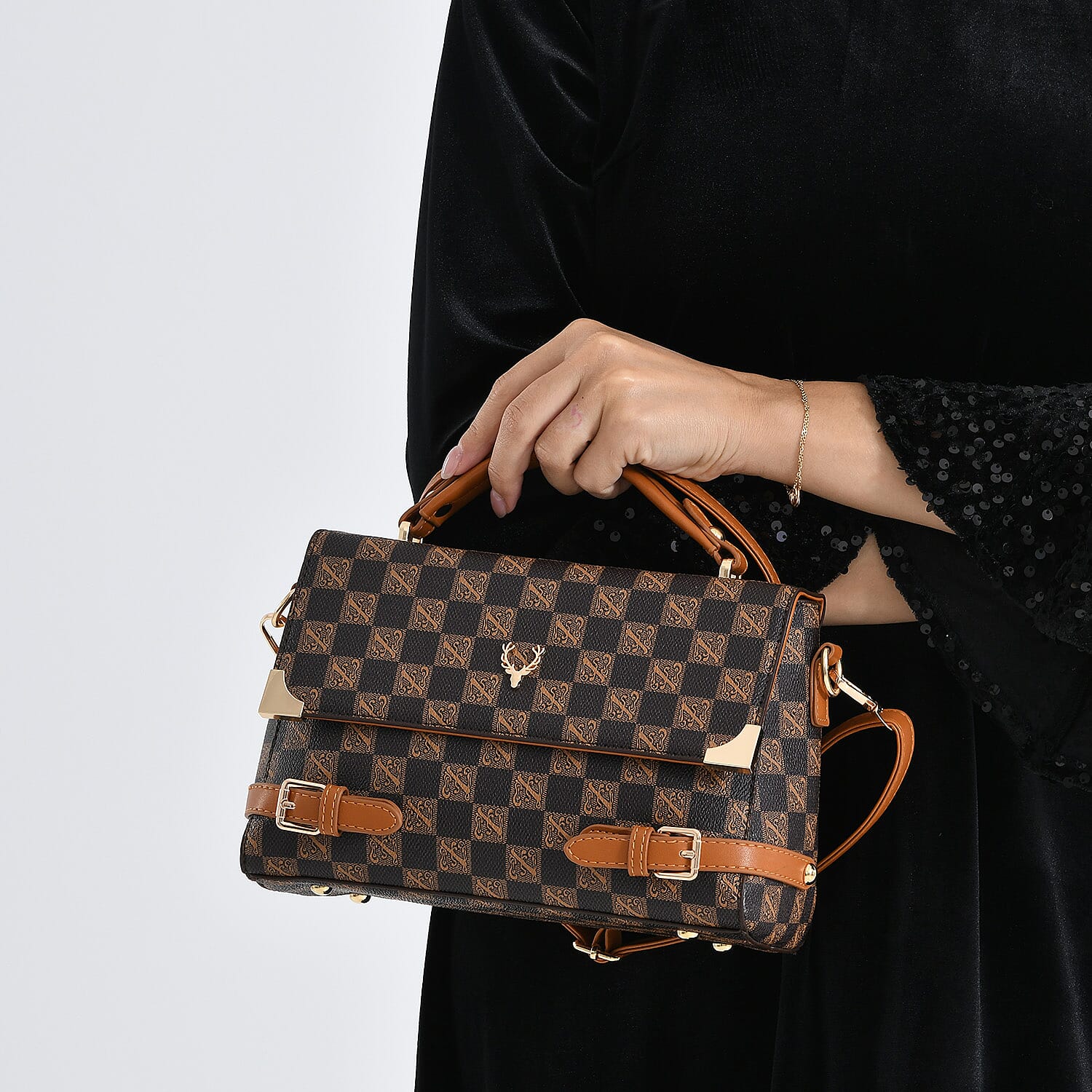 La Marey Light Brown Signature Print Handbag with Shoulder Strap