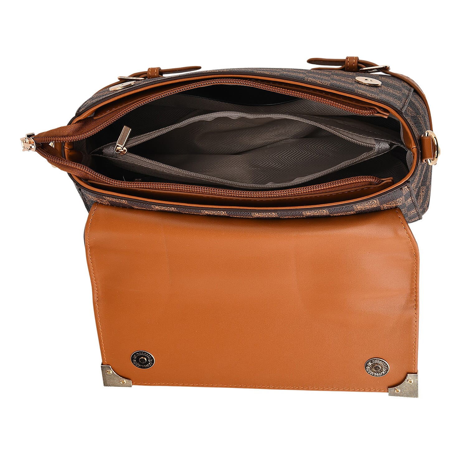 La Marey Light Brown Signature Print Handbag with Shoulder Strap