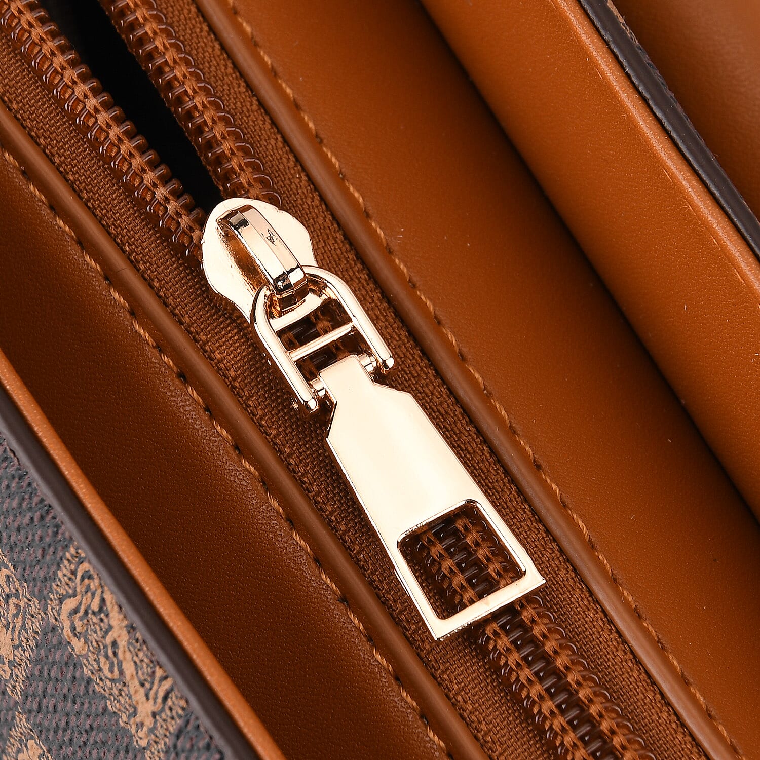 La Marey Light Brown Signature Print Handbag with Shoulder Strap