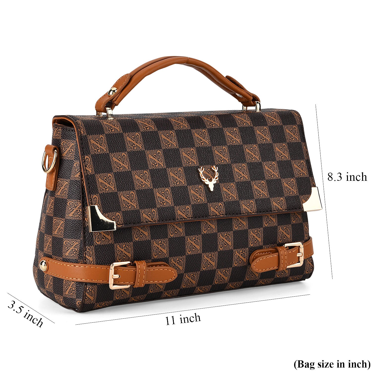 La Marey Light Brown Signature Print Handbag with Shoulder Strap