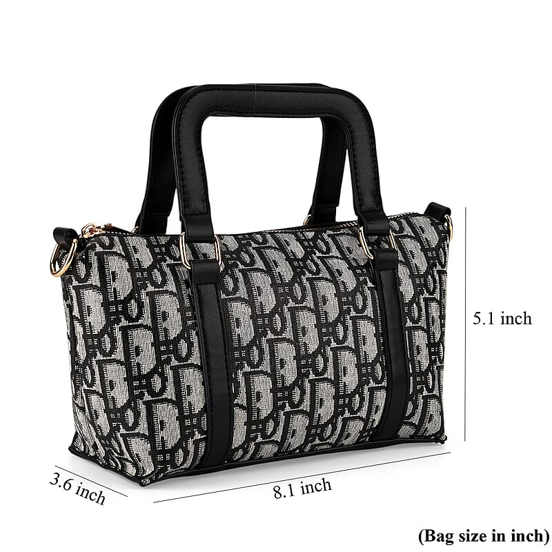 Warehouse Blowout Deal La Marey Black and White Printed Letter D Tote Bag with Adjustable Shoulder Strap