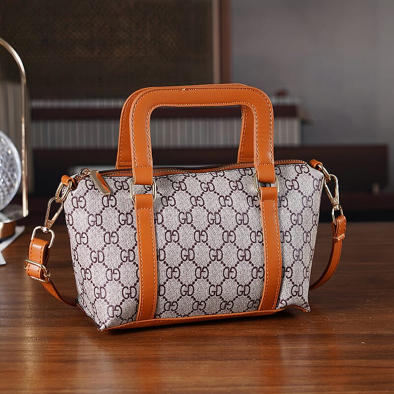 Warehouse Blowout Deal La Marey Khaki Letter D Printed Tote Bag with Adjustable Shoulder Strap