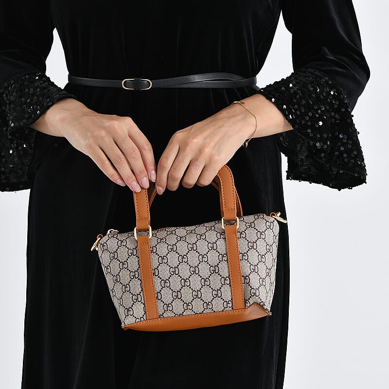 Warehouse Blowout Deal La Marey Khaki Letter D Printed Tote Bag with Adjustable Shoulder Strap